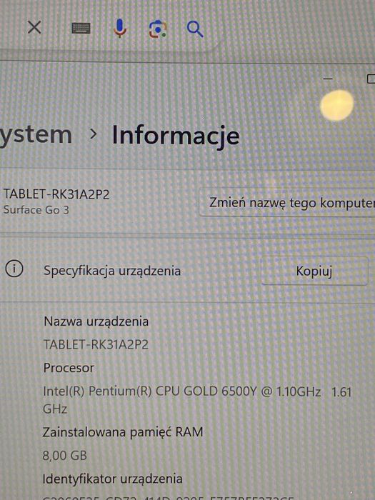 Surface Go 3 + czarna klawiatura