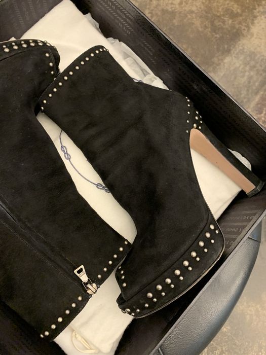 PRADA piękne botki z ćwiekami, skóra zamszowa