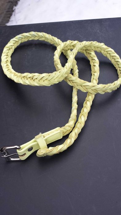 Pleciony pistacjowy zielony  pasek by skóra rozmiar uniwersalny