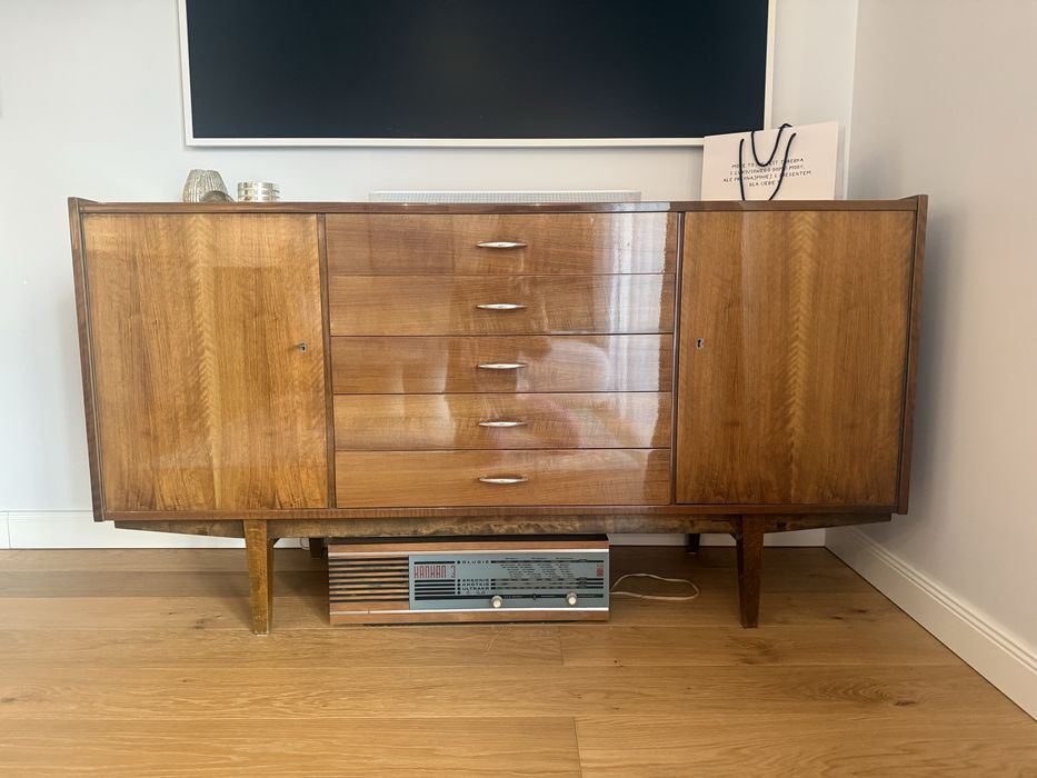 Komoda PRL 160 cm vintage drewno mid century szafka rtv jamnik