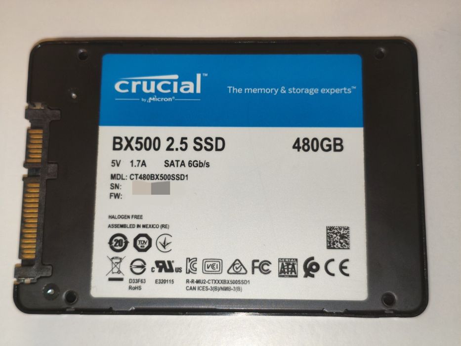 Dysk SSD Crucial BX500 480GB – 95% zdrowia, mało używany