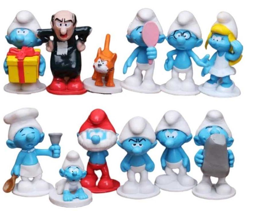 Figurki Smerfy zestaw 12 sztuk urodziny tort gargamel klakier