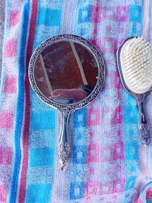 Szczotka  + lusterko posrebrzane