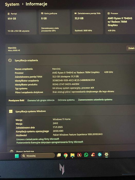 Acer Nitro 16  165Hz R9 7940HS 32GB  gtx4070 1tb