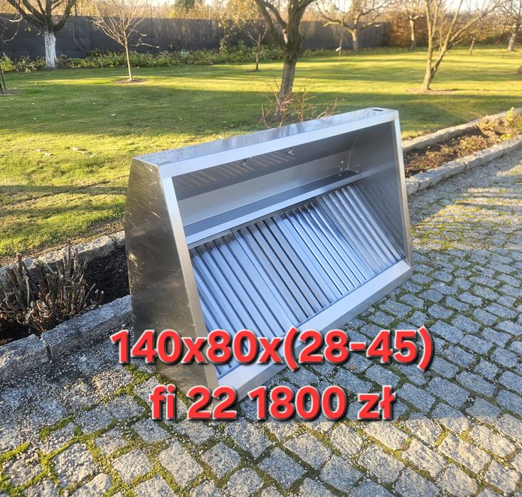 Okap przyścienny skośny, okap gastronomiczny, meble z nierdzewki