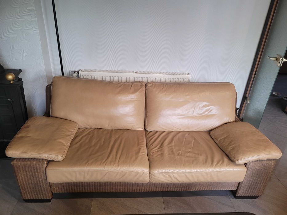 Dwie Kanapy Lloyd Loom 3 osobowa 2 osobowa skóra .