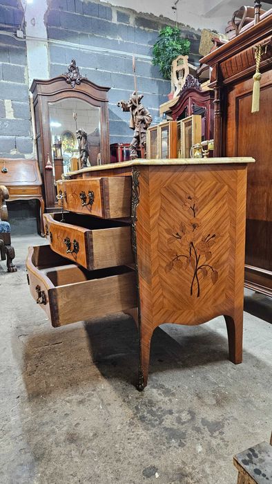 Antyk  Stara Piękna Komoda masywna beczka z marmurem nr1