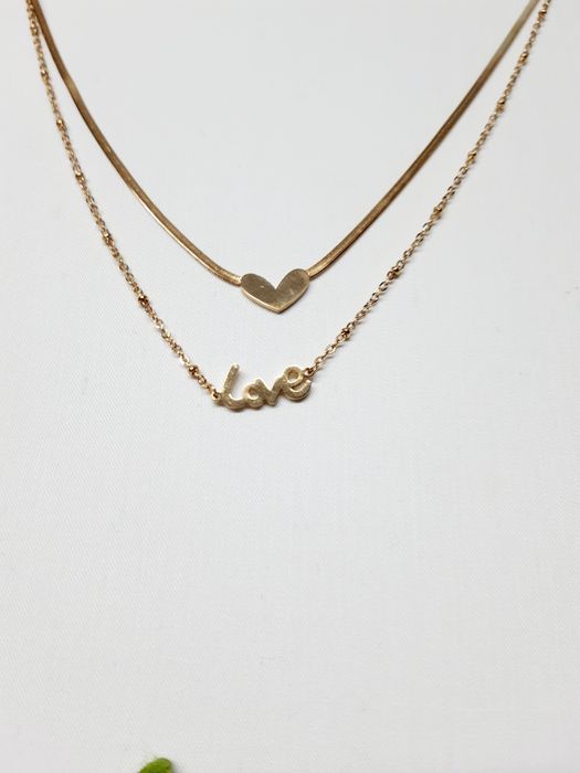 Colar duplo aço inoxidável com love e coração