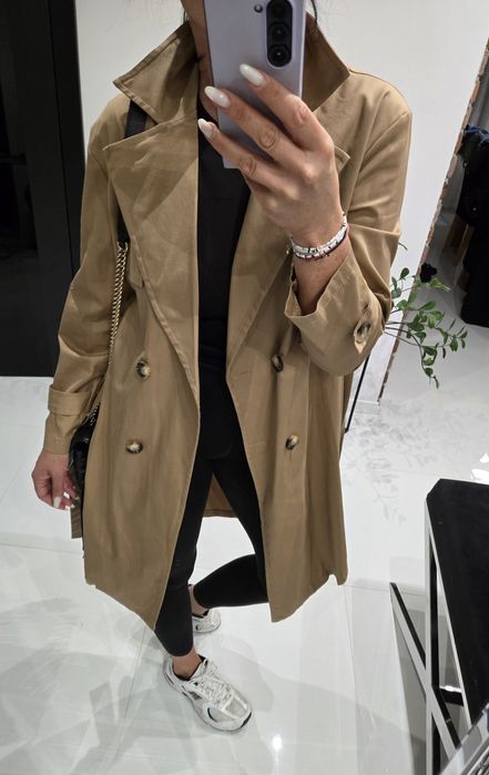 Plaszcz trencz Blue Navy 36 camel włoski