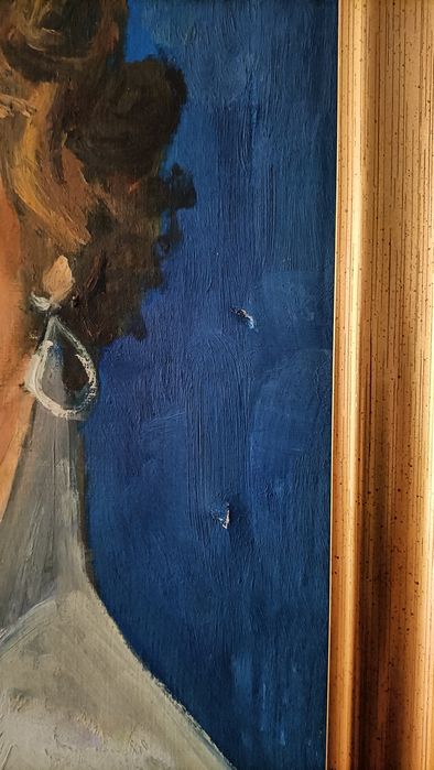 Pintura Retrato a óleo Mid-century emoldurada  vintage