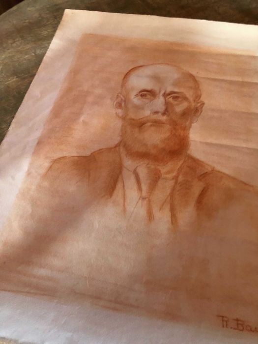 Desenho a pastel, com rosto de Senhor , do inicio do seculo XX, Suiça.