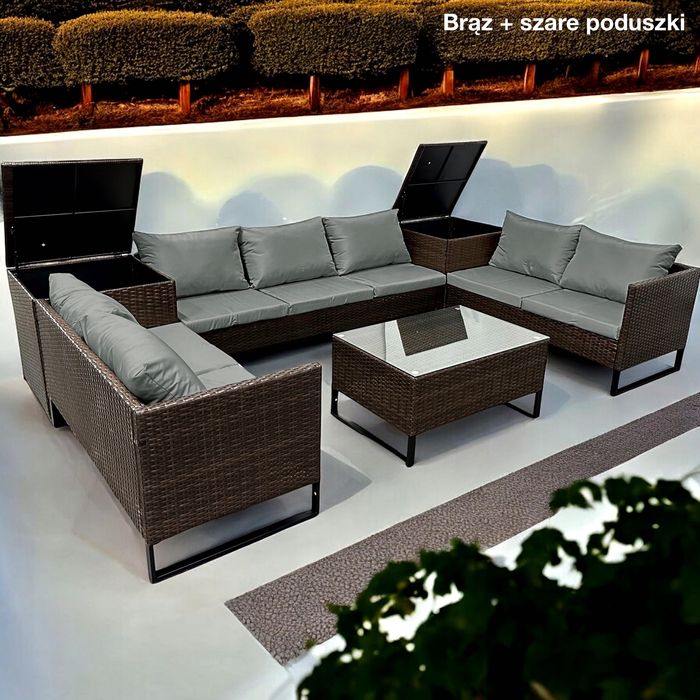 ZESTAW MEBLI OGRODOWYCH / Duży narożnik / Technorattan / 7 osobowy