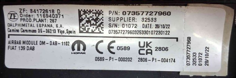 Airbag Volante 07357727960 - FIAT PANDA