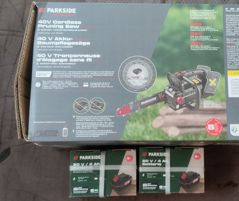 Motoserra Parkside Performance 40V com 2 baterias 4Ah novas