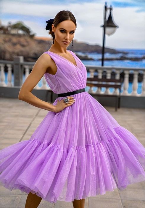 Sukienka PARIS lawenda Brokat, ślub, wesele!