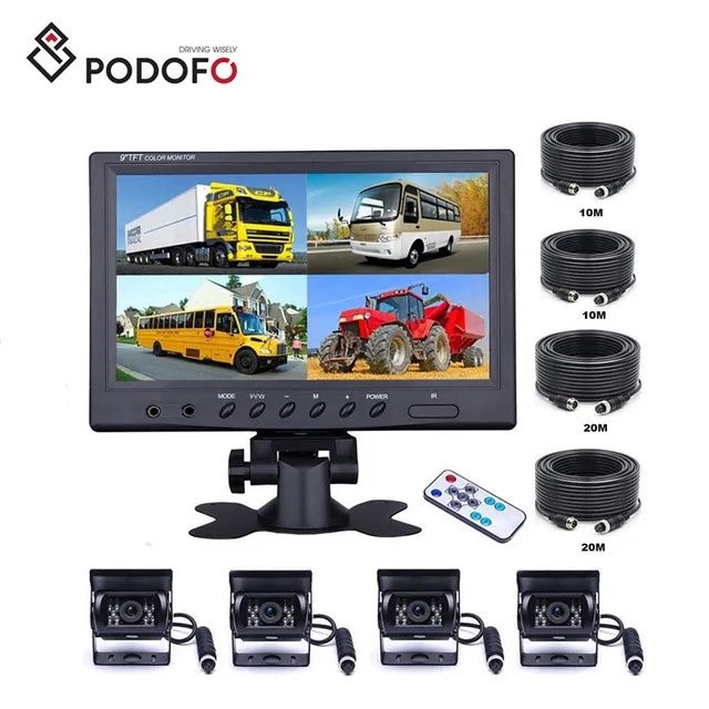 Kit 4 câmaras e monitor 9 polegadas 4ch para veículos pesados NOVO