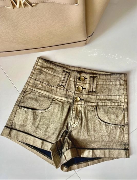 River Island złote spodenki XS szorty wysoki stan