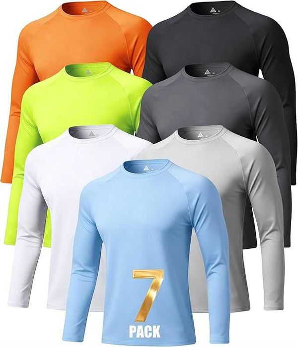 Camiseta masculina de manga comprida com proteção solar UPF 50+, secagem rápida e tecido leve, ideal para corrida e natação.