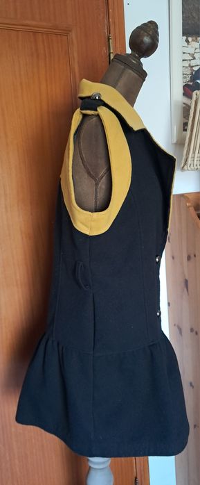 Colete / Casaco Sem Mangas  Made in Italy Preto e Mostarda (Tamanho XL)