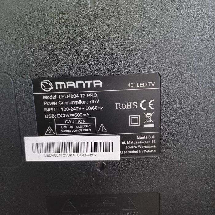 Manta 40"  DVB T2 HEVC