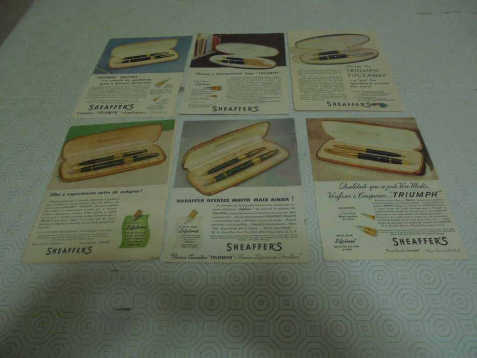 Publicidades de Canetas Sheaffer's dos anos 40 até 60 todas diferentes