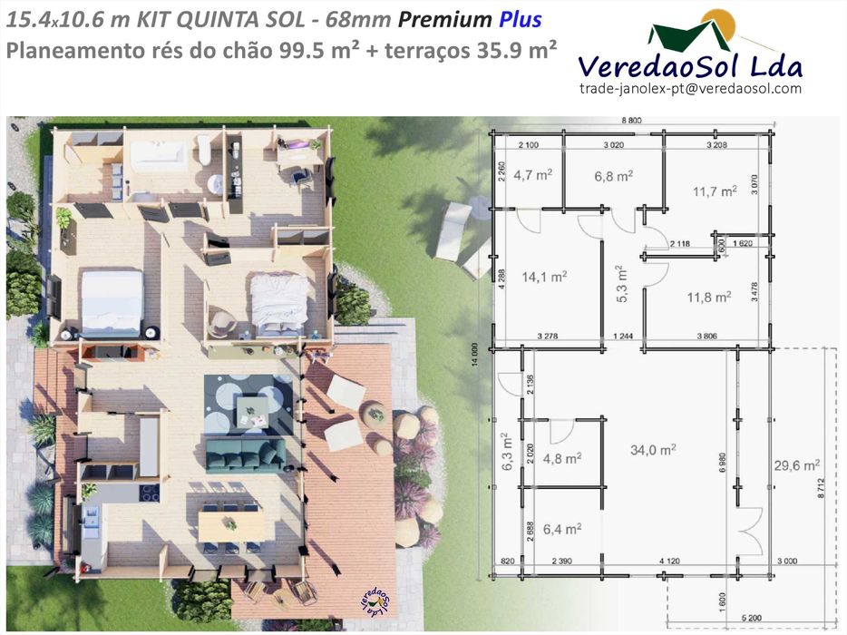 Casa madeira pre fabricada KIT QUINTA SOL T4 139m² - CE A+/A++