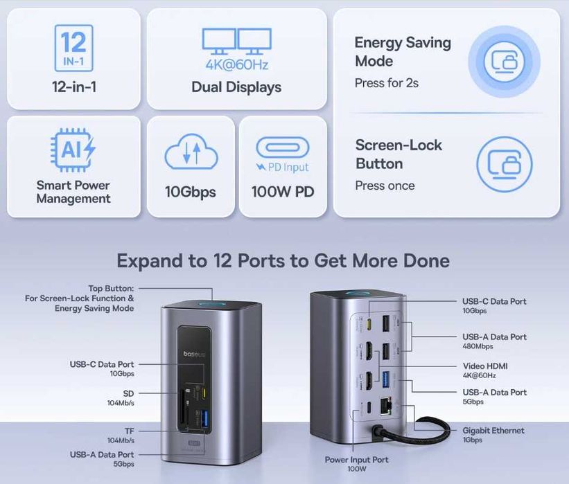 Baseus nomos nu1 air spacemate 12-in-1 docking station док станция хаб