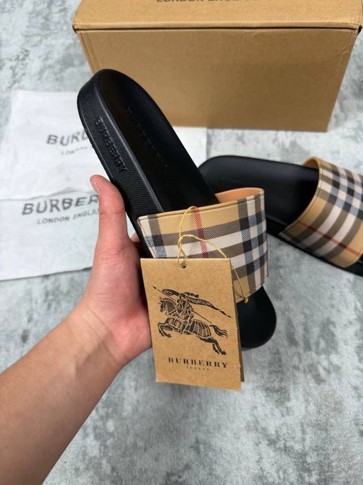 Brberry slides brown, барбері слайдс коричневі, тапочки Burberry, тапочки барбері