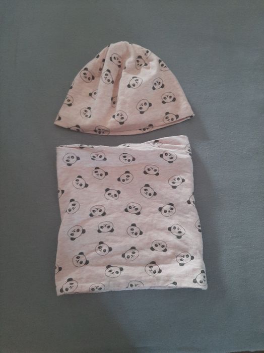 Różowy komplet zestaw przejściowy wiosna czapka komin Panda  Reserved