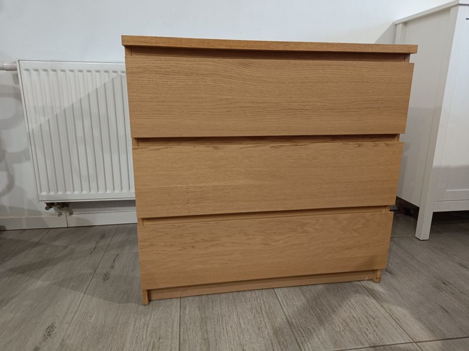 Komoda trzy szuflady szafa malm dębowa pojemna nowa ikea