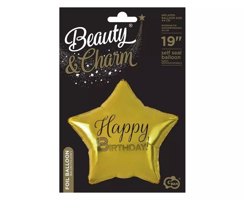 Balon foliowy Happy Birthday gwiazda złota. Godan
