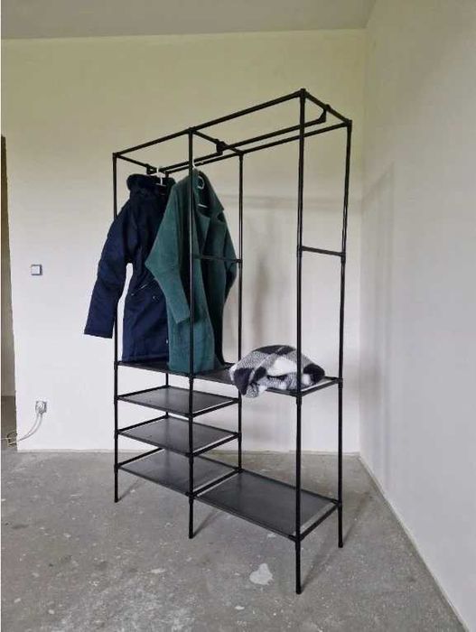 Wieszak szafa stojący z półkami metalowy regał na ubrania Garderoba
