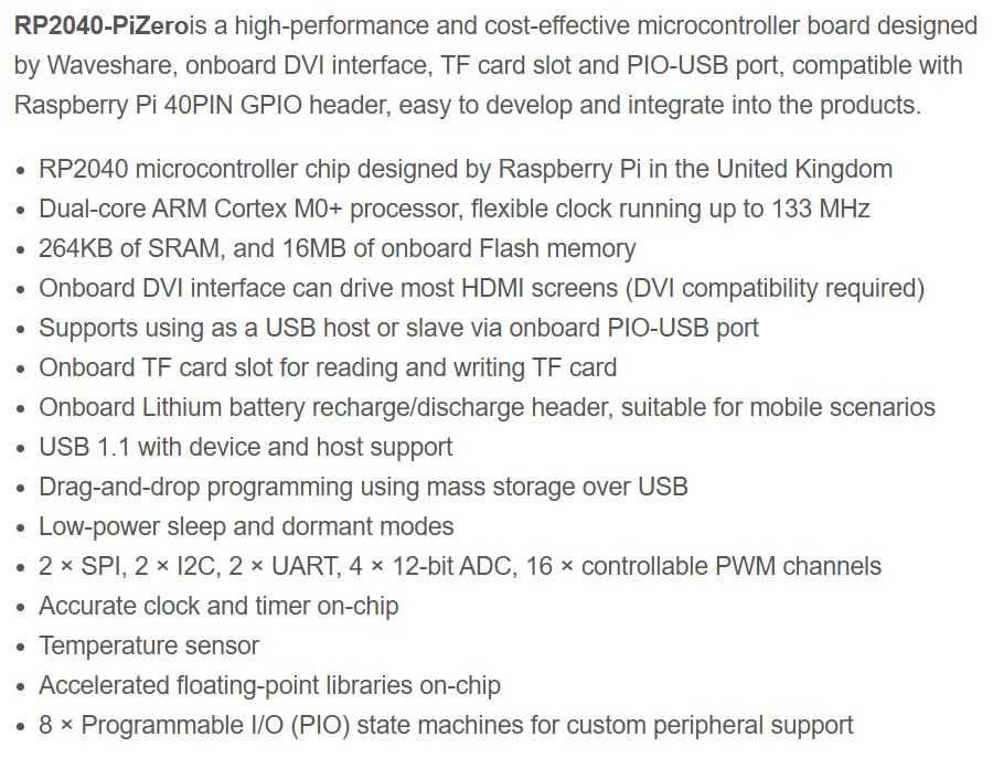 Raspberry Pi Pico Zero 16MB Flash плата разработчика с выходом HDMI