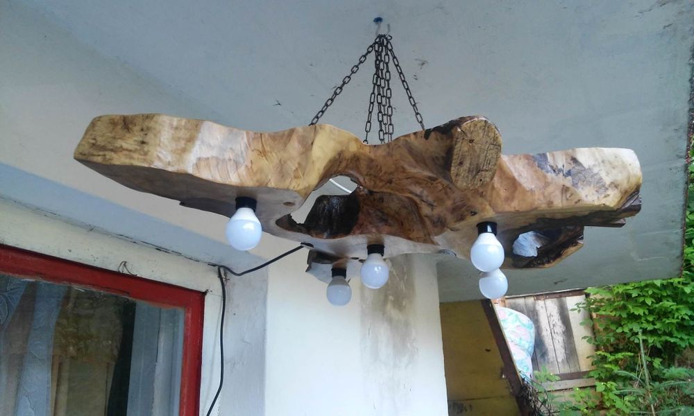 Plaster drewna żyrandol orzech włoski