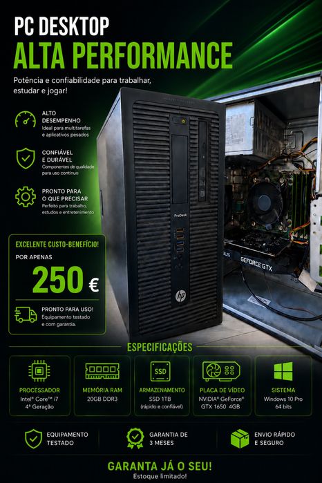 PC Gaming / Workstation i7 + GTX 1650 | 20GB RAM | SSD 1TB | Impecável