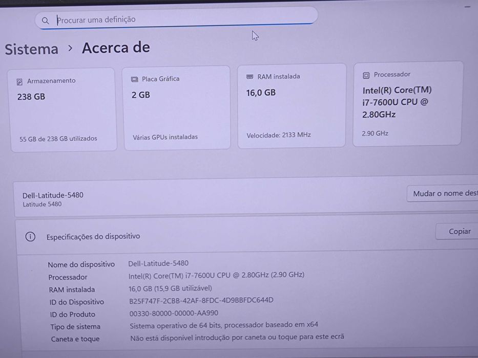 Dell Latitude 5480 i7 16GB ram 256GB NVME FullHD