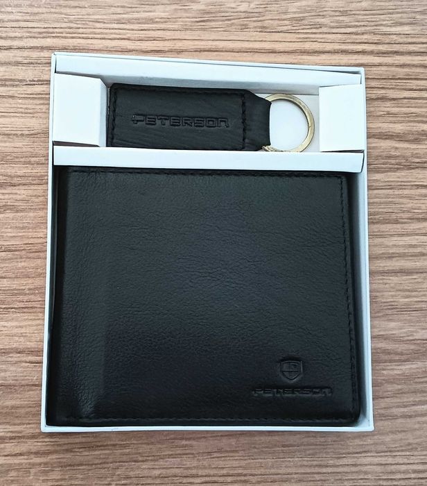 Nowy portfel męski ze skóry naturalnej Peterson+brelok i pudełko.
