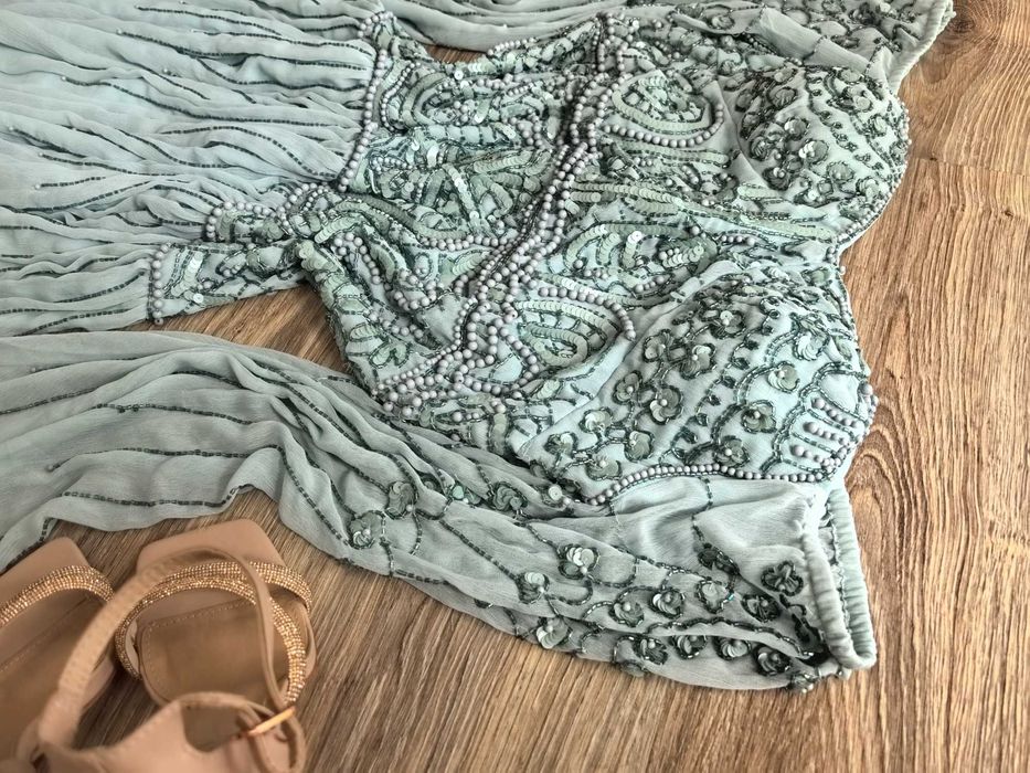 Asos piękna bogato zdobiona perełki 46 XXXL impreza wesele sylwester