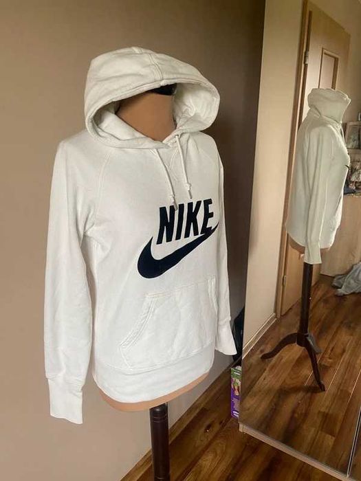 Nike biala bluza sport sweter s m bawelna 36 38 logo z kapturem