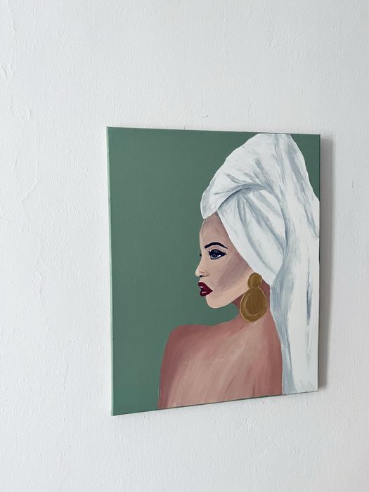 Obraz recznie malowany akrylowy glamour vintage kobieta na płótnie