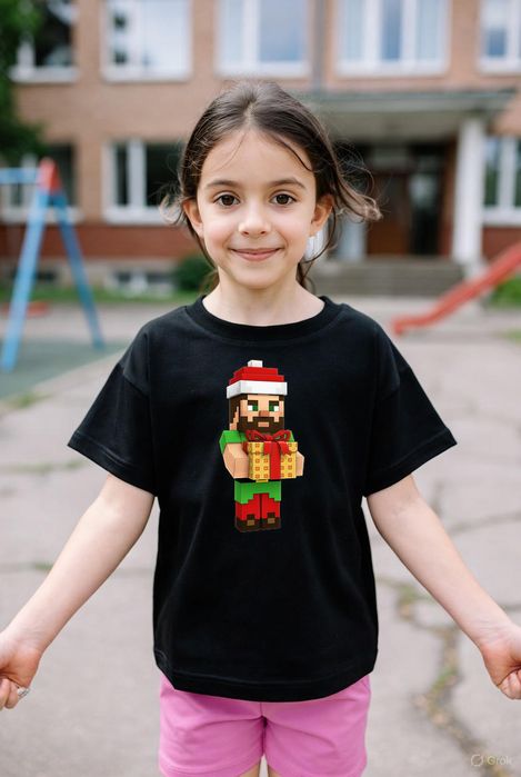 Koszulka dziecięca czarna steve z minecraft prezent święta 152