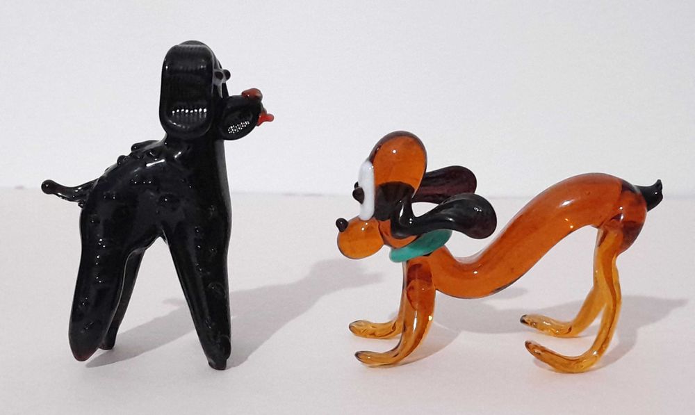 Figuras em vidro soprado antigas - Cisne, Cães e Gato - Conj. 1