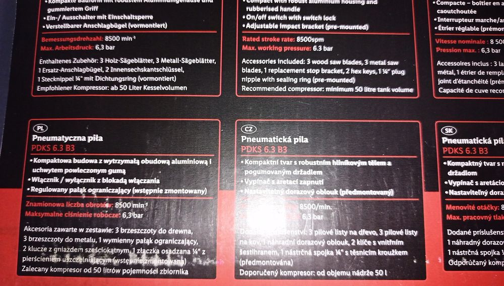 Piła szablasta pneumatyczna parkside