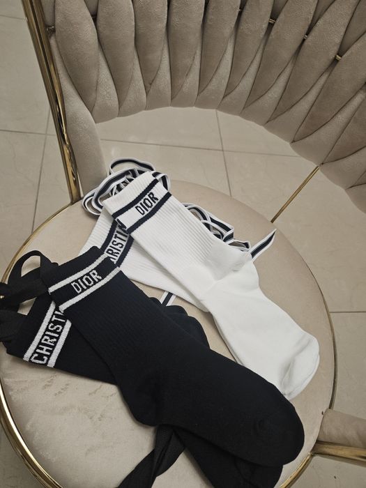 Wiązane skarpety dior białe czarne