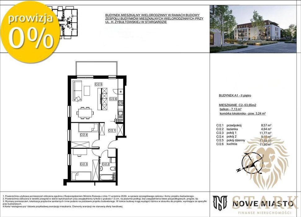 3 pokoje+komórka Gratis | 63,65 m² |3 piętro | 0%