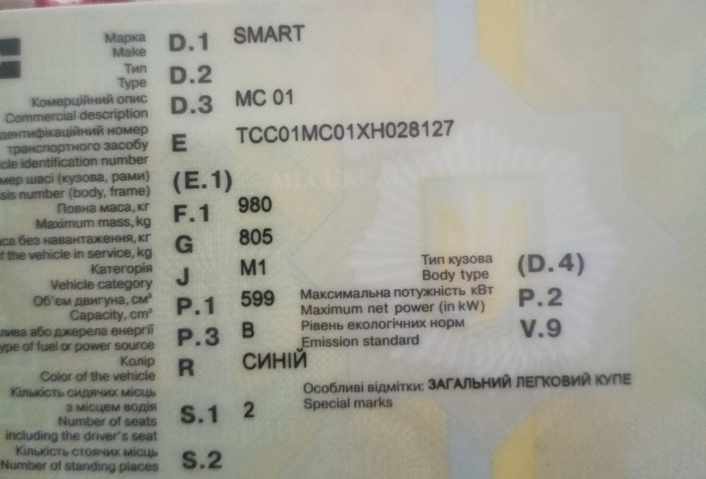 Автомобиль Smart 450 fortwo