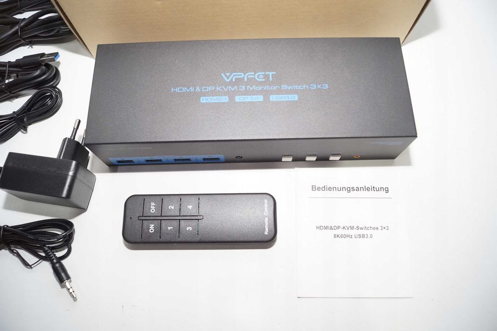 1966 Przełącznik KVM VPFET VP-SW332 8K60Hz 3xPC 3xMonitor 4K144Hz 4xUSB 3.0