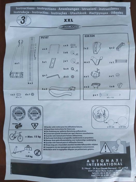 Porta bicicletas de tejadilho AutoMaxi XXL - Novo (Nunca Usado)
