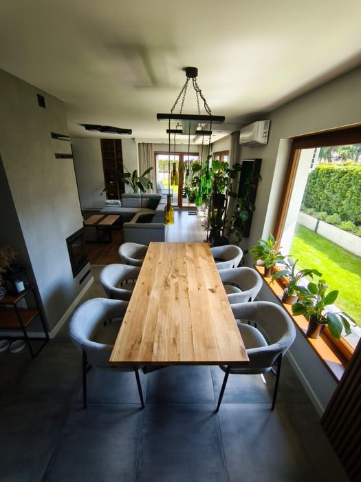 Stół dębowy – rozkładany do jadalni nowoczesny stalowe nogi loft