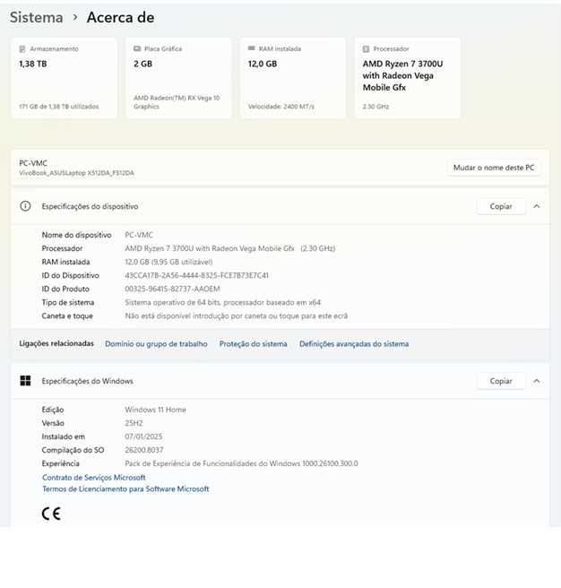 PC Portátil ASUS Vivobook Laptop x512DA AMD Ryzen 7 3700U